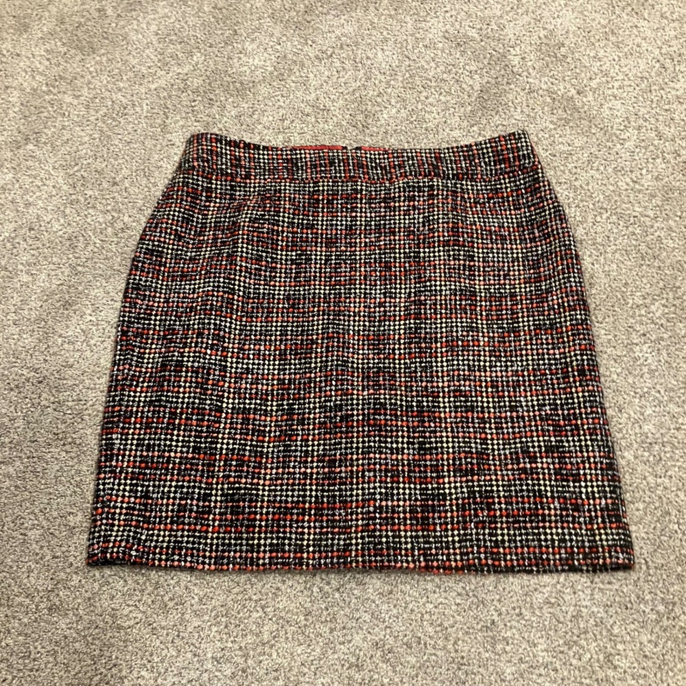 Banana Republic Vermillion Tweed Mini Skirt Red Black Orange Plaid Size 12 Retro